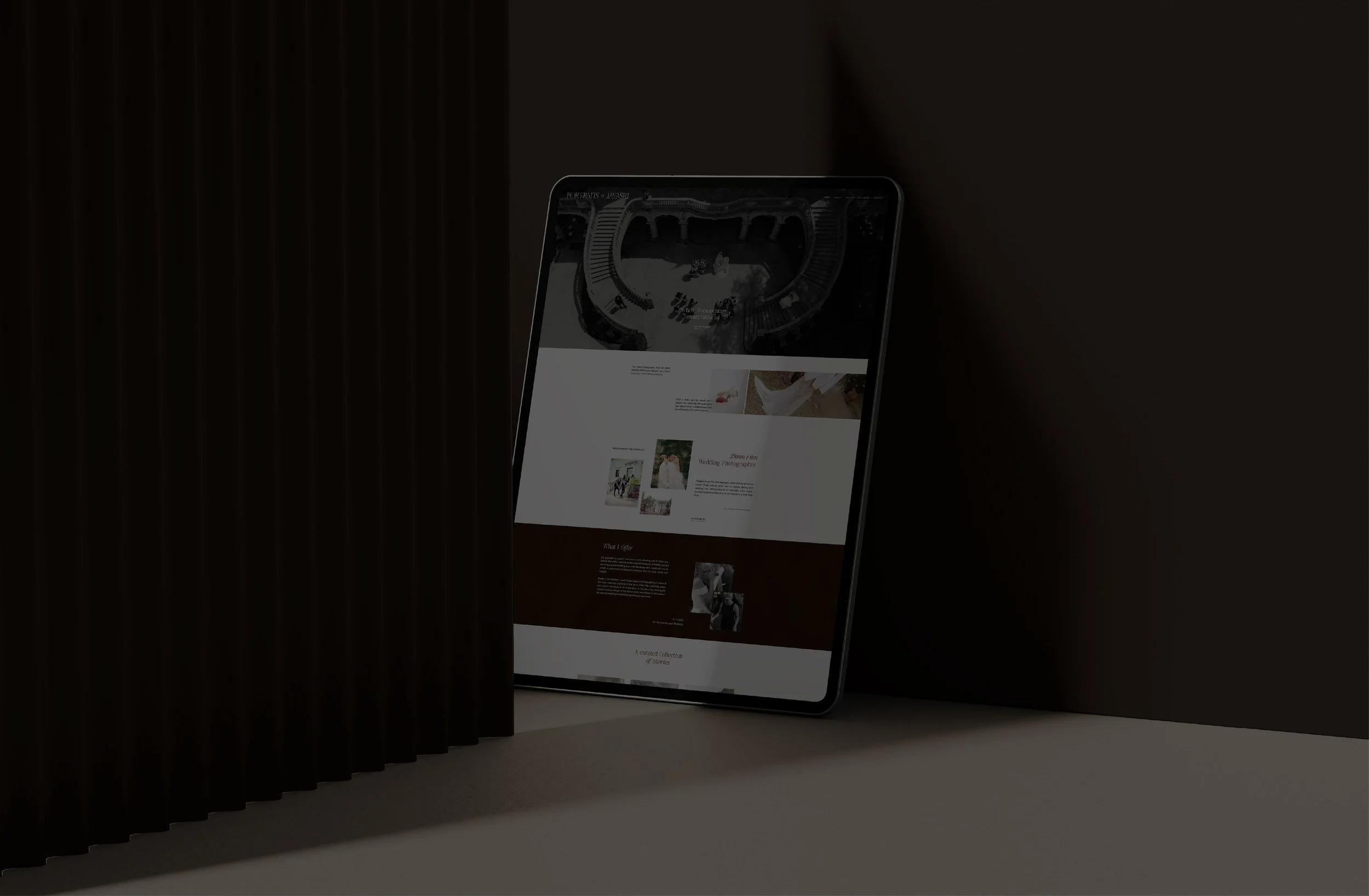 A custom 6-page Showit website design for a destination wedding photographer based in Amsterdam, Netherlands.
