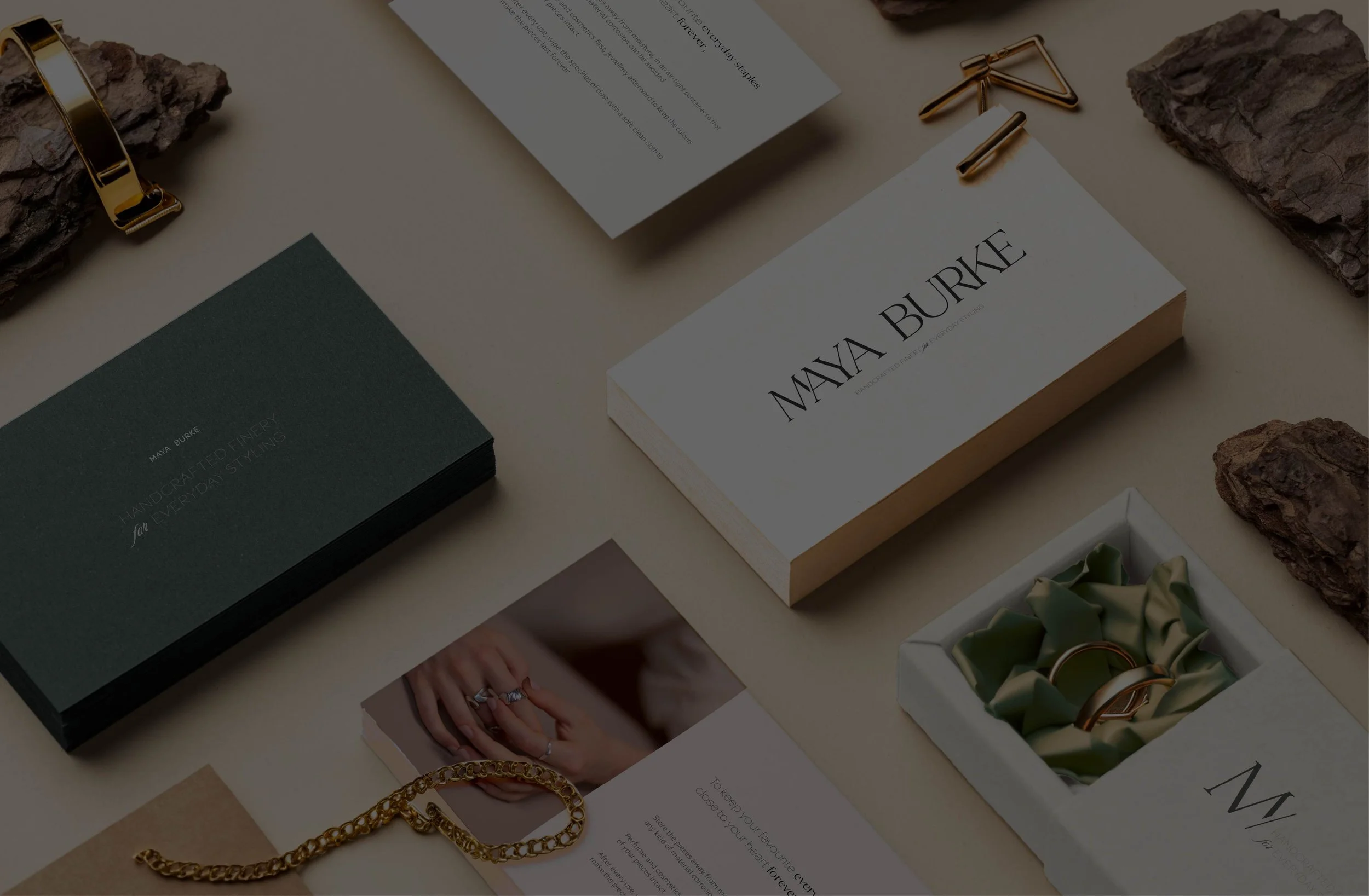 Packaging design created for a jewelry designer by using her minimal brand identity designed by Studio Nightingale.