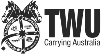 Logo for TWU Carrying Australia, featuring a stylized kangaroo and a circular emblem.