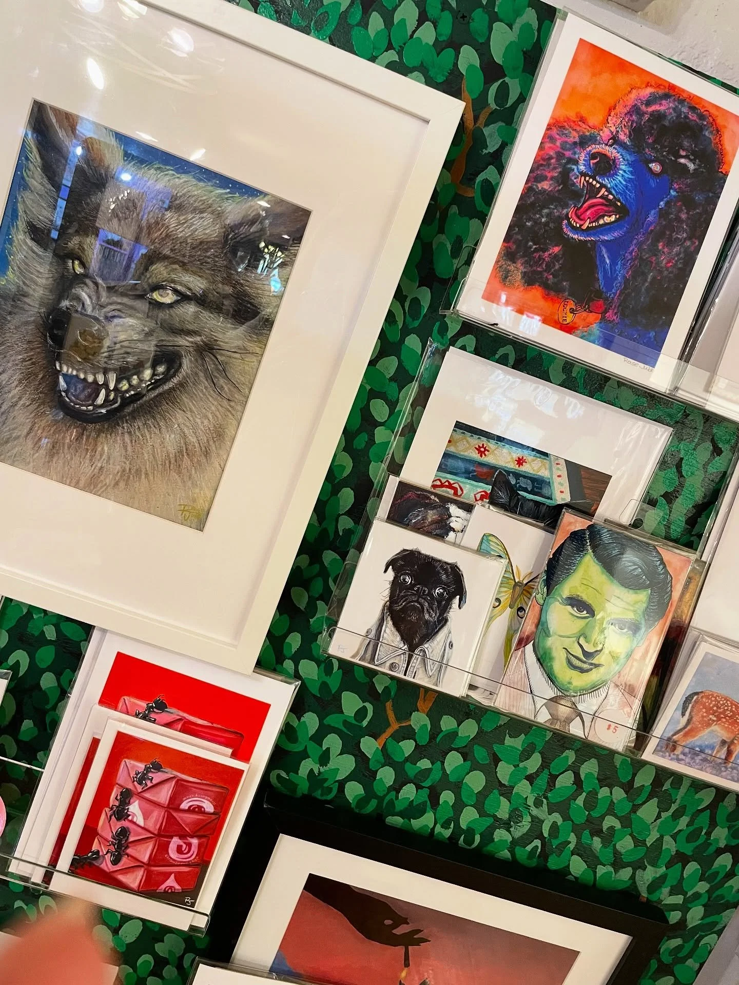 Spooky update to my space at @eras.vintage.marketplace today! Original Coyote watercolor in the house 🤘 They&rsquo;re making some cool updates to their shop. Go see!