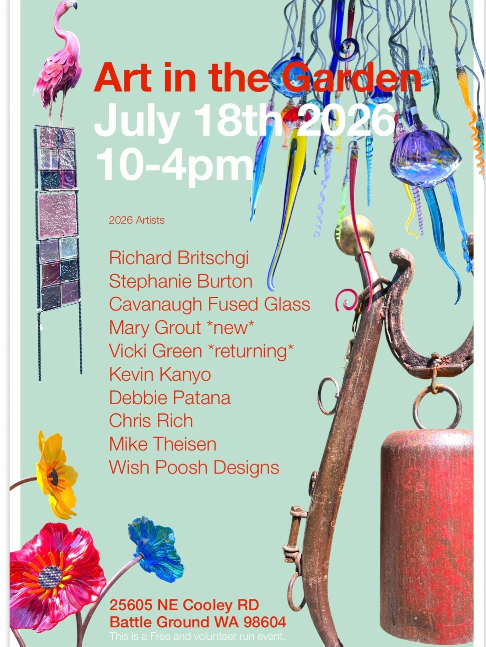 Join us on July 18,  from 10 AM to 4 PM for a creative day of art and gardens at the stunning Battle Ground home of our member Ann Cavanagh.
Ann&rsquo;s gardens are truly stunning on their own, with beautiful plantings and inviting spaces around ever