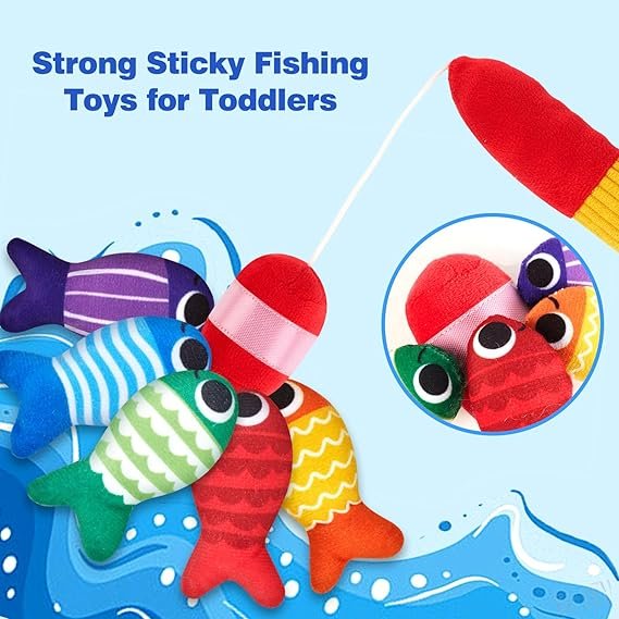 Toddler Montessori Toys for 1-3 Year Old Boy Girl, 23 Pcs Cloth Fishing Game Set with Double-Sided Mat, Learning Toys for Number & Color Sorting, Birthday Gifts for Babies & Toddlers
