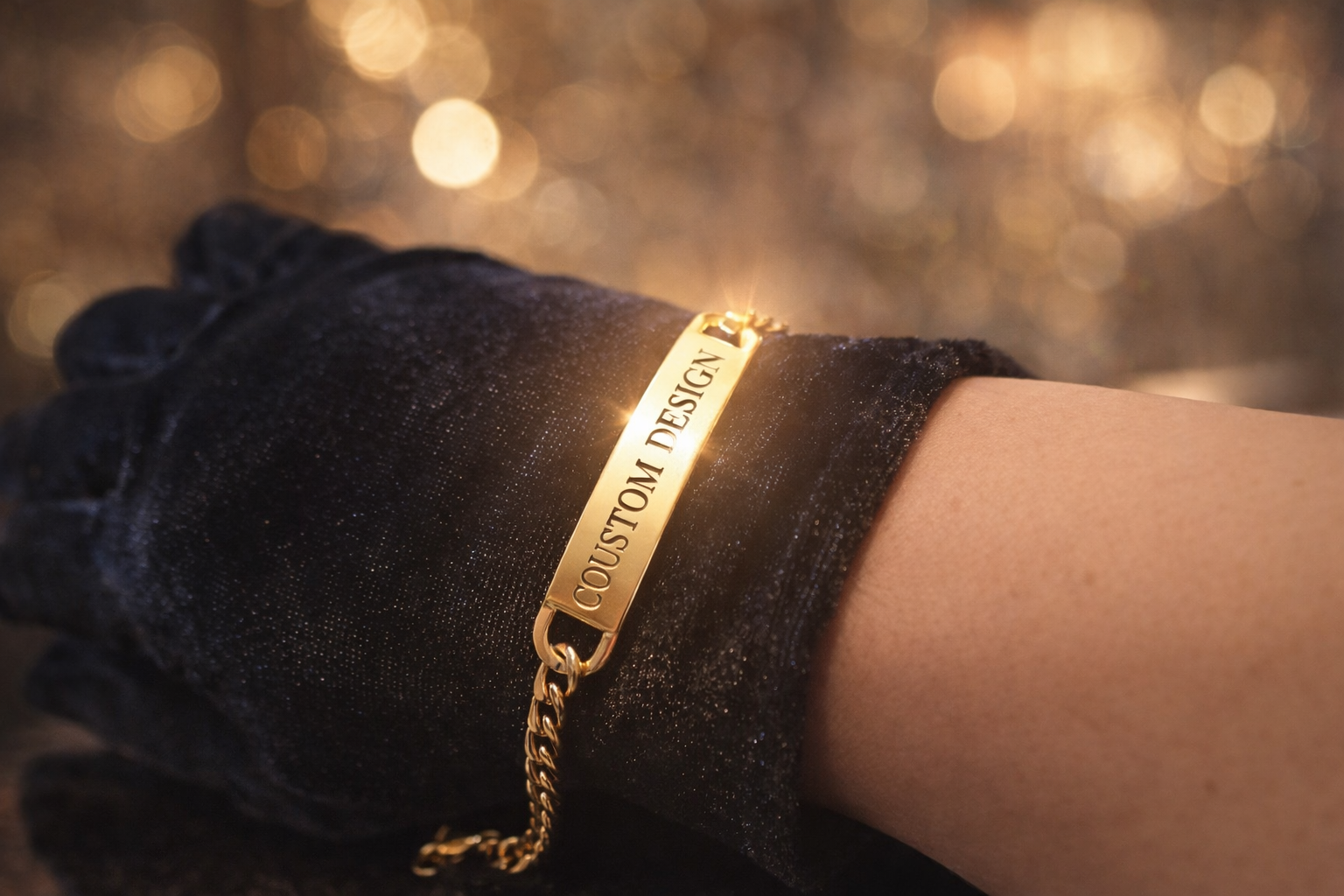 Engraved Bar Bracelet  18K PVD Thick Chain