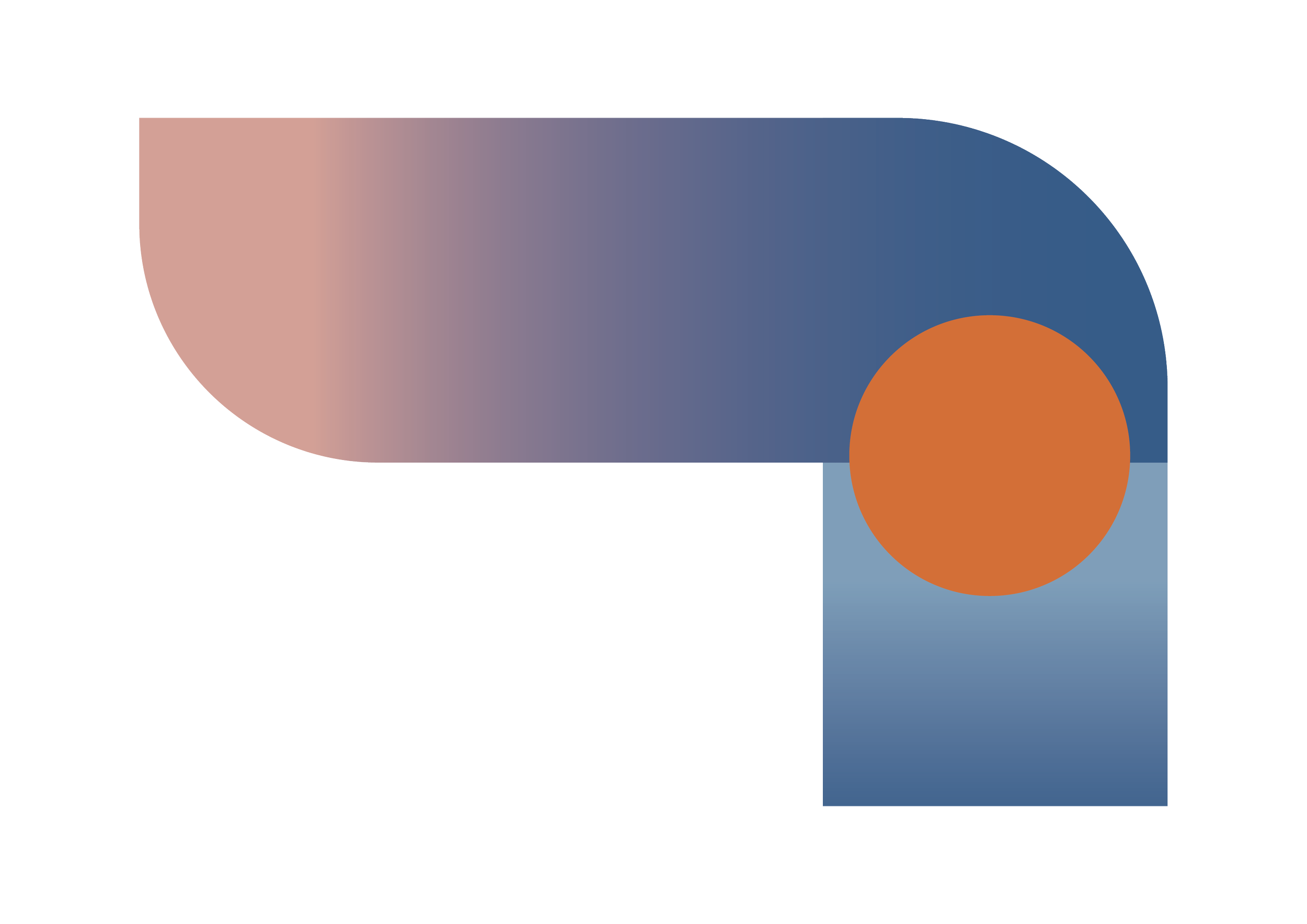 A colorful abstract geometric design featuring curved shapes, gradients, and a large orange circle on a mix of dark blue, light blue, and beige backgrounds. That is the a symbol for MyCore
