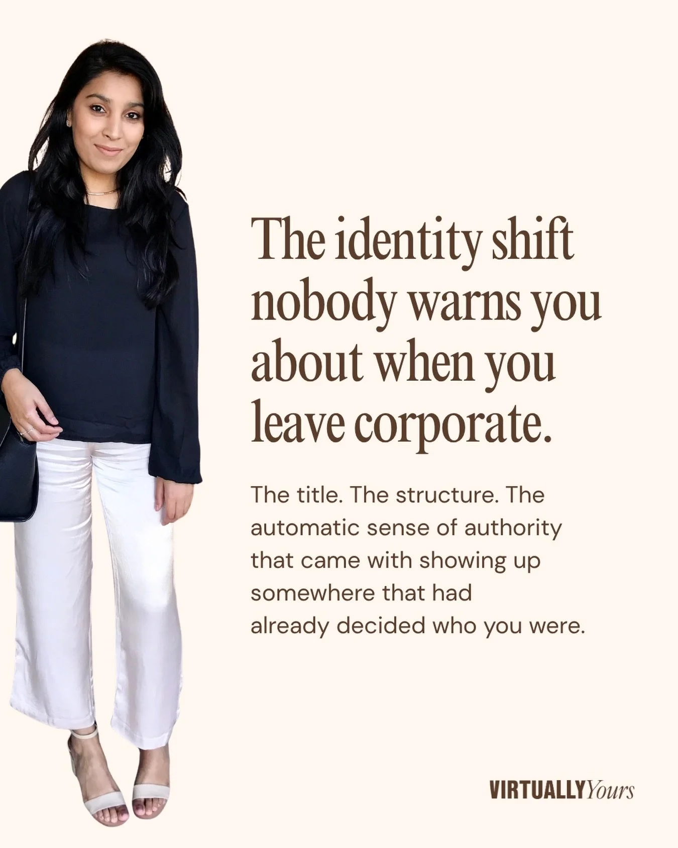 I thought the hardest part of leaving would be the income uncertainty. 

The long hours. 

The building from scratch.

It wasn&rsquo;t. 

The hardest part was waking up without a role to perform.

Without a job title defining your worth, you have to 