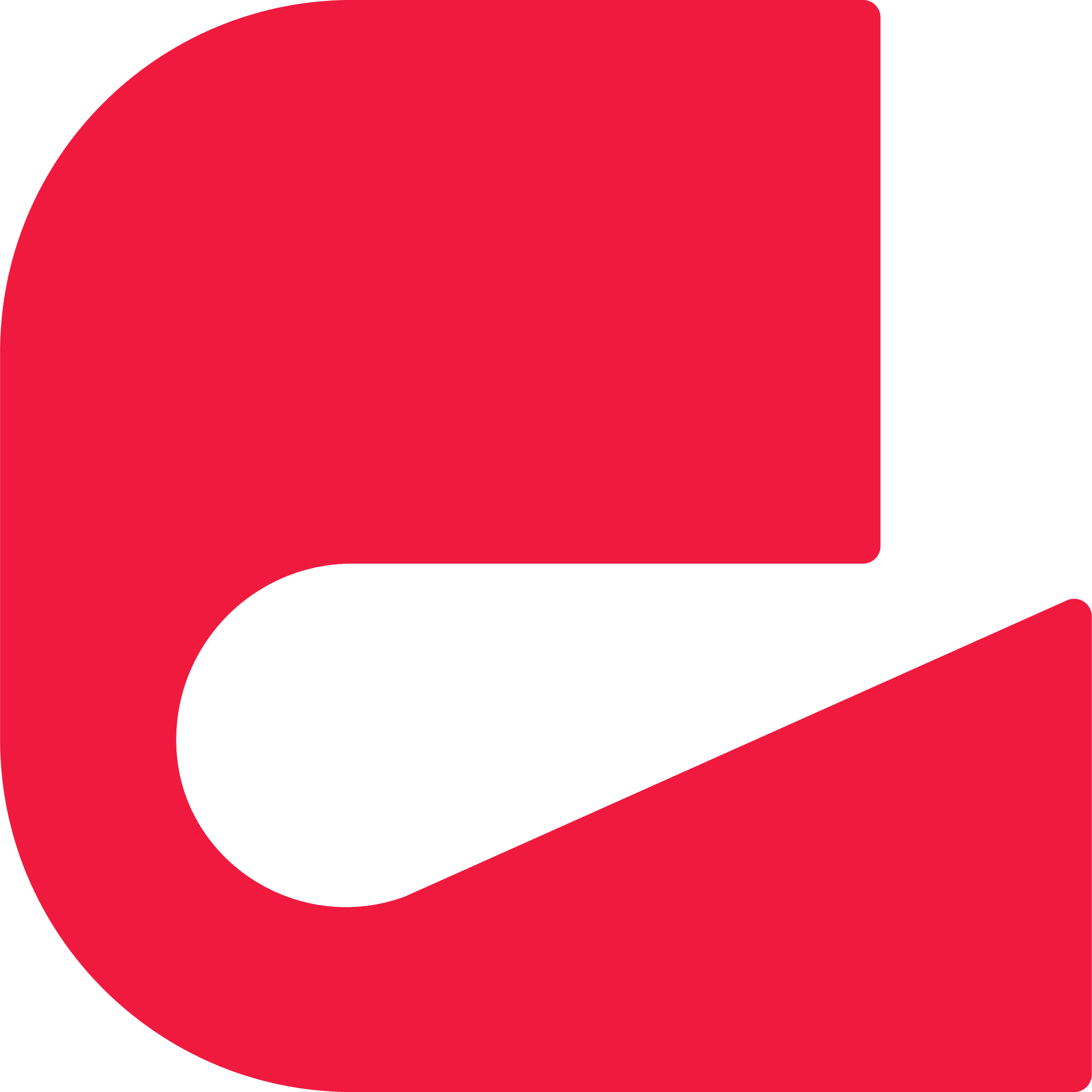 A stylized, modern red and black logo with abstract shapes forming a letter G