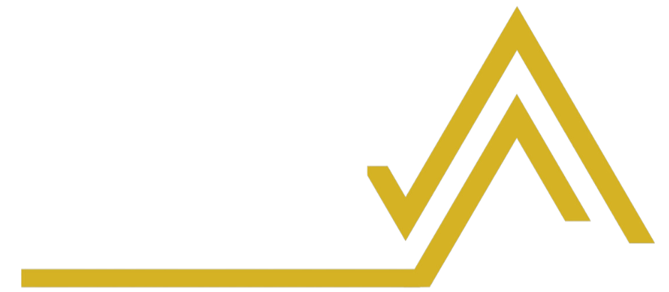 A black background with gold geometric lines forming the shape of a mountain or peak.