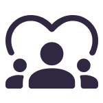 Icon of three people under a heart, representing community or team.