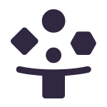 Icon of a person with three geometric shapes above.