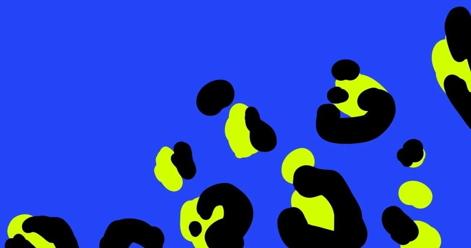 Abstract digital illustration with black and yellow irregular shapes against a blue background.