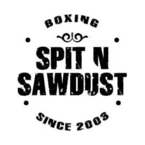 Logo with the words 'BOXING SPIT N SAWDUST SINCE 2003' in black and white.