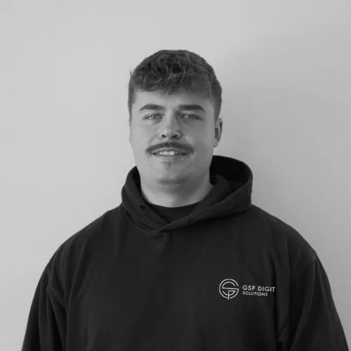 GSP Digital Solutions team member wearing branded hoodie in portrait photo.