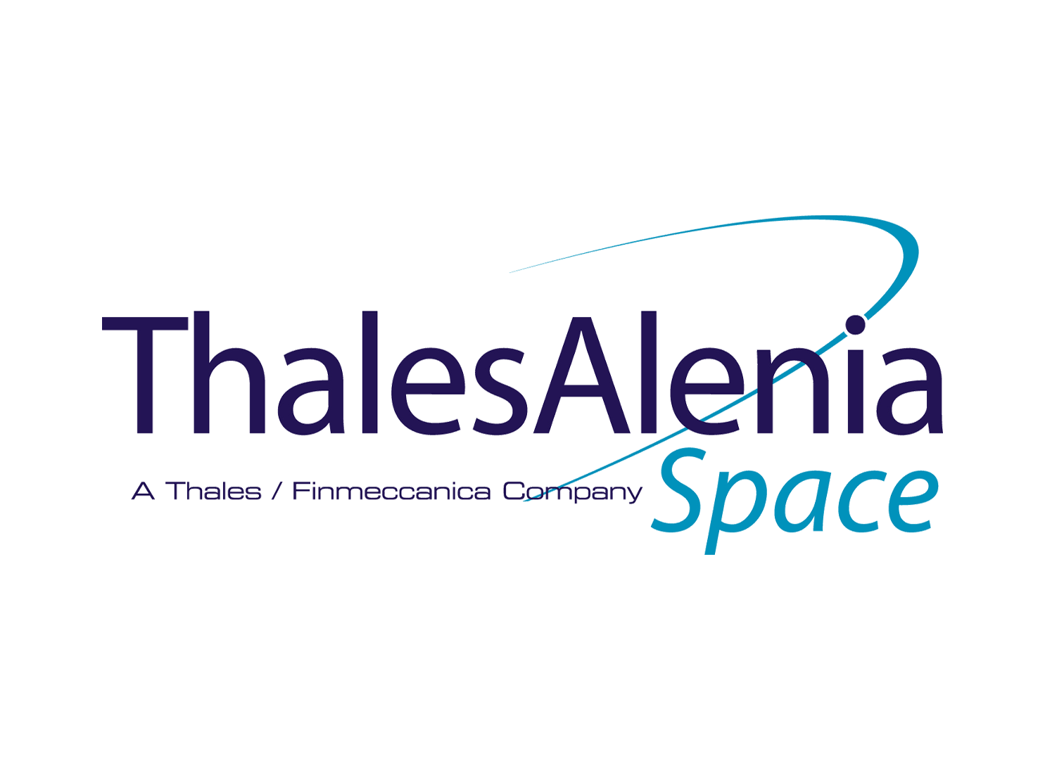 Logo for ThalesArenia Space with stylized text and a curved line design.