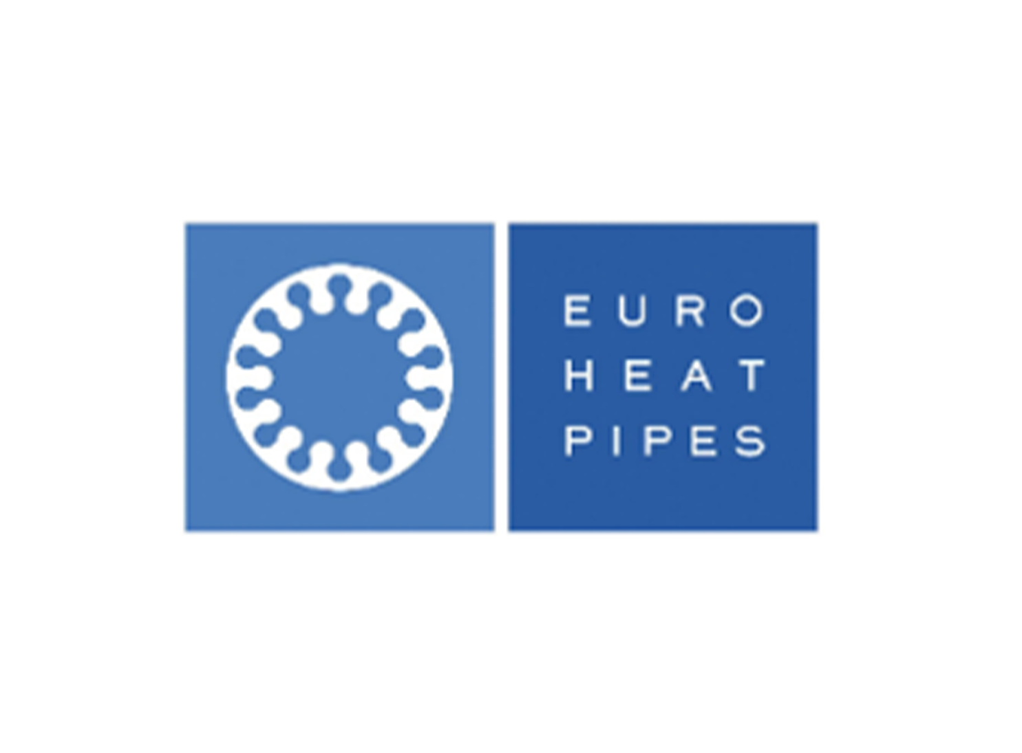 Logo of Euro Heat Pipes featuring a circular design with blue background, and the text 'EURO HEAT PIPES' on a blue square.