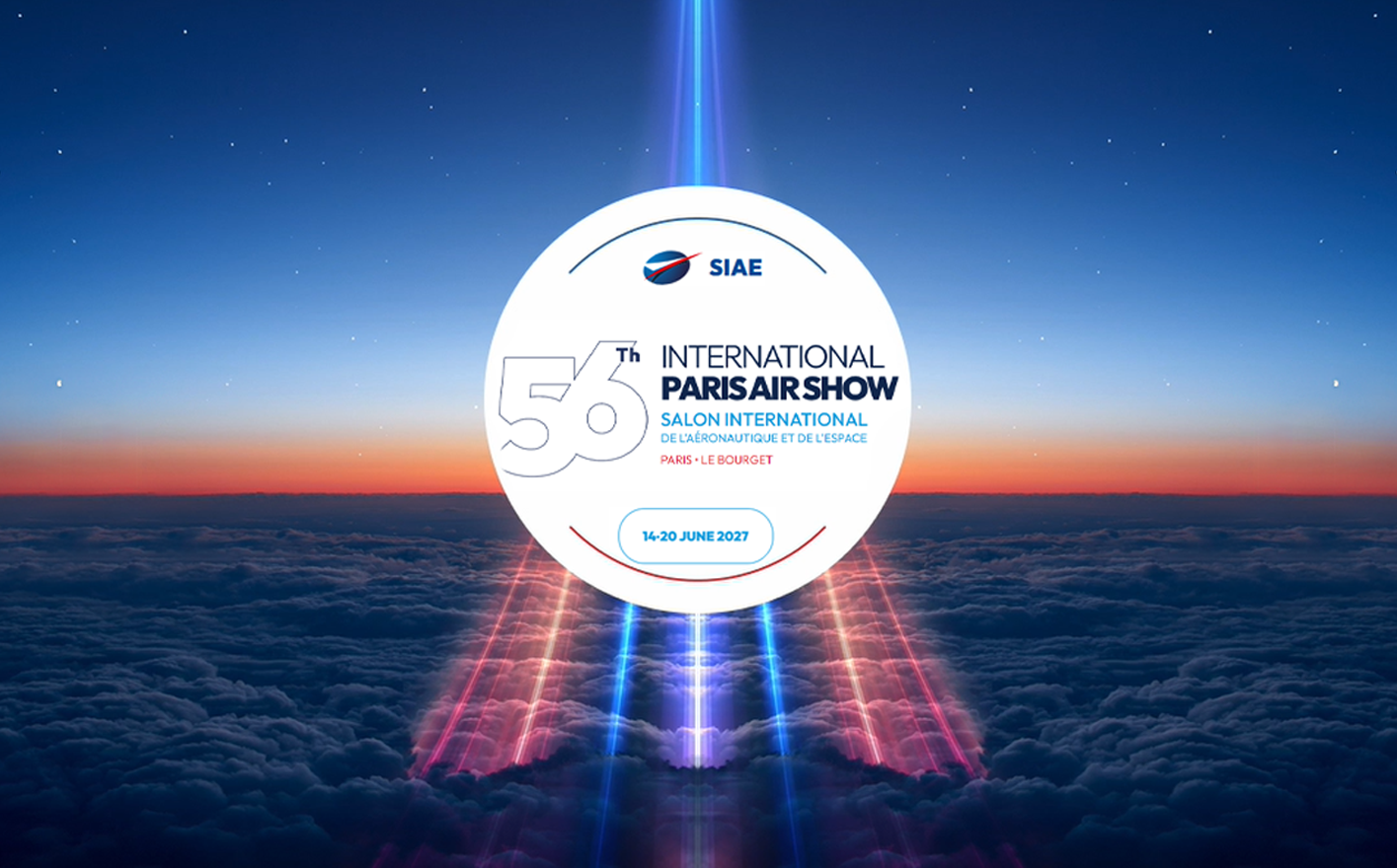 56th International Paris Air Show, held June 14-20, 2027, with event's logo and details.