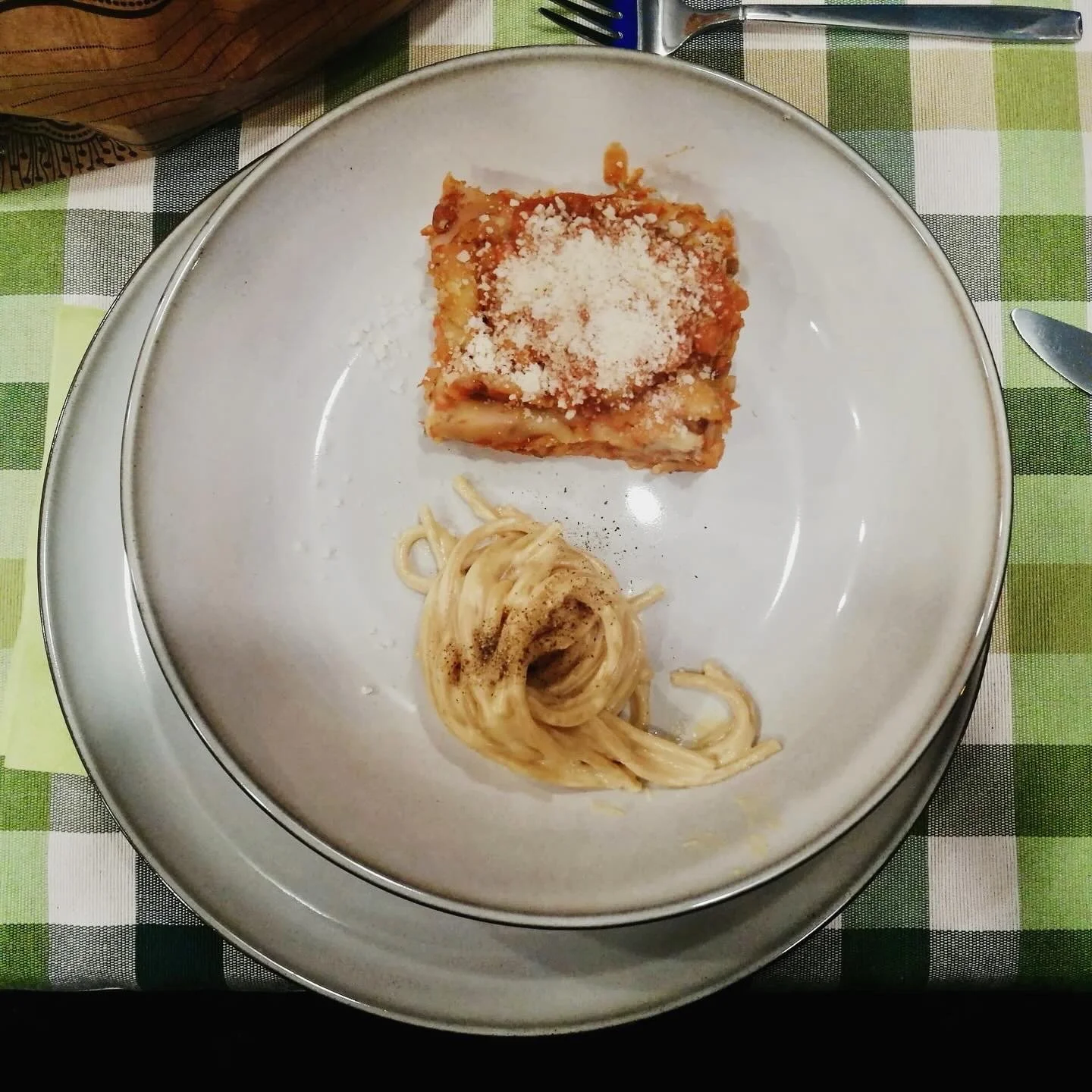 cacio e pepe + lasagna lenticchie.JPG