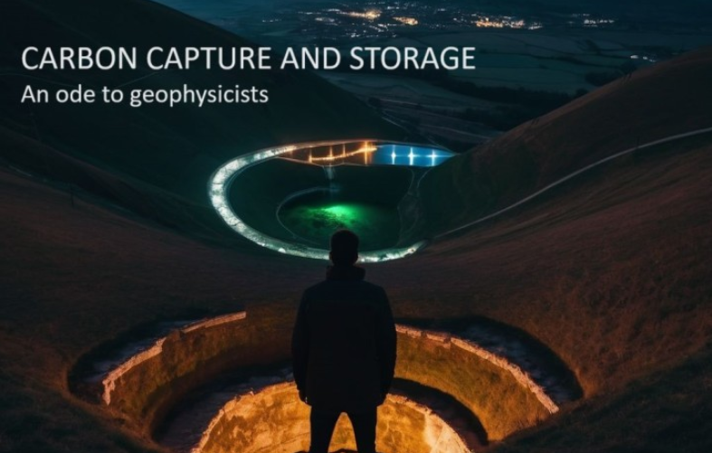 Geoscientist overlooking an illuminated mine pit at night.
