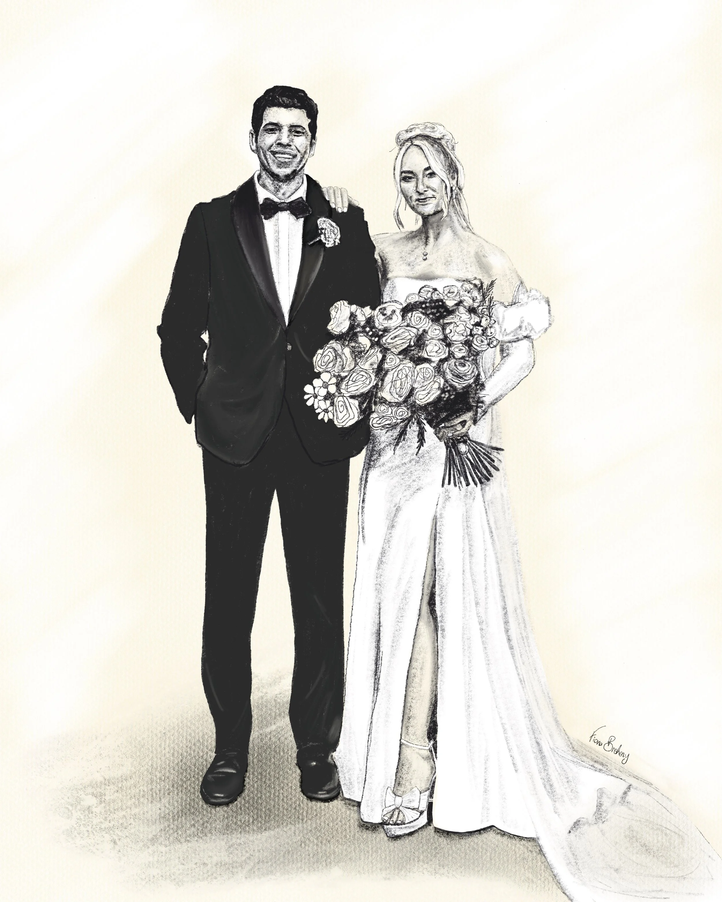 Unique wedding gift - bespoke wedding drawing with details of bouquet