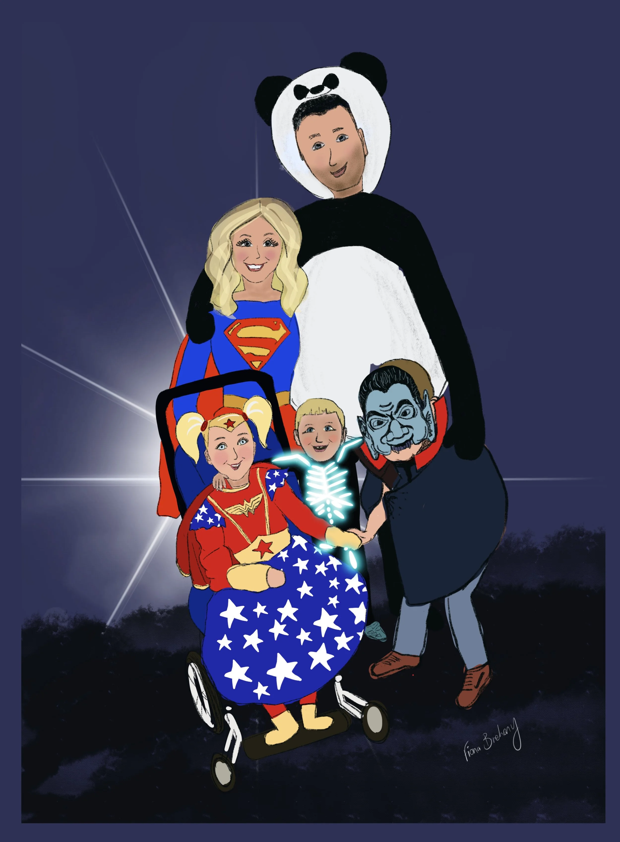 Illustration family at halloween dressed up in costumes