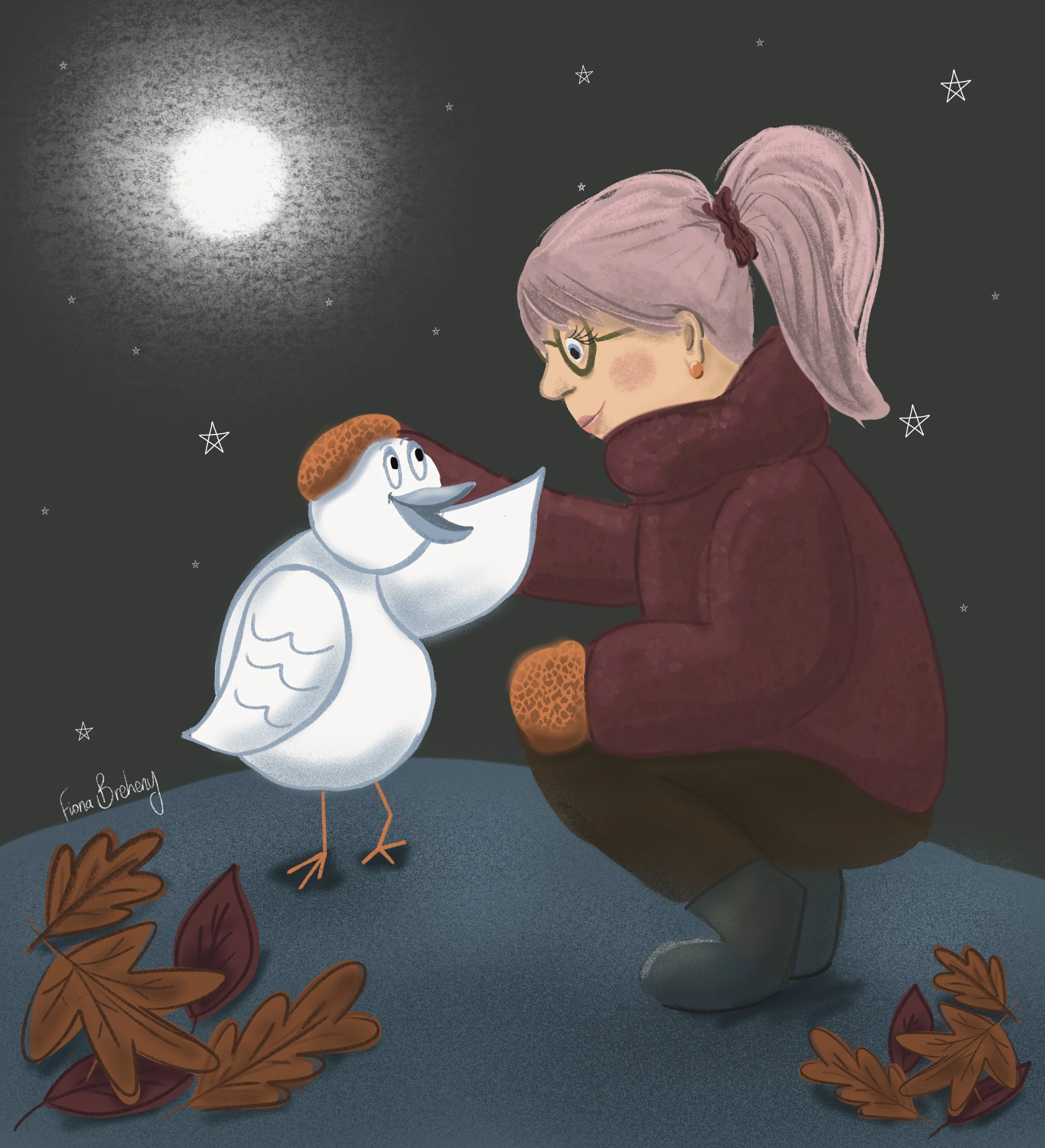Illustration hope, one day you will fly too, bird talking to woman girl