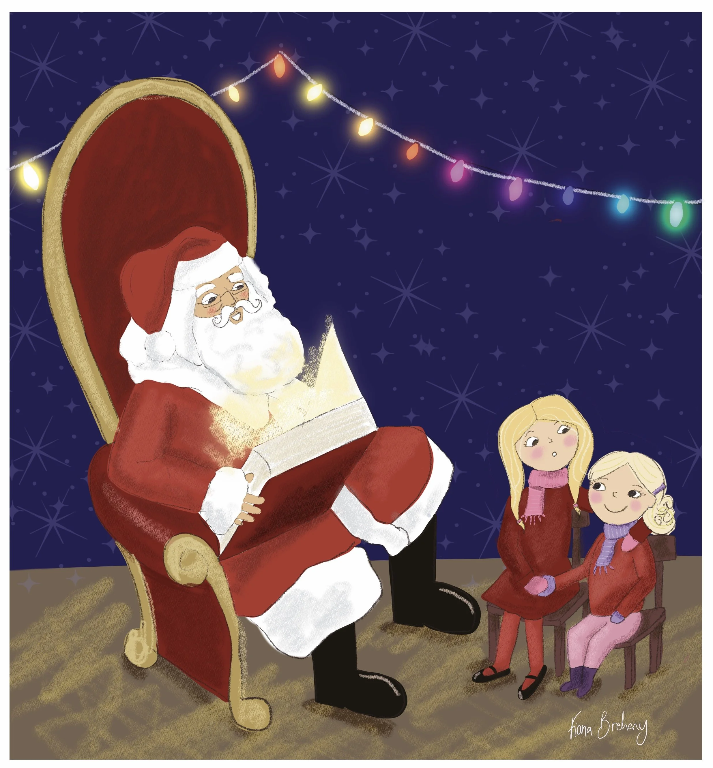 Illustration Christmas girls excitement Santa Clause