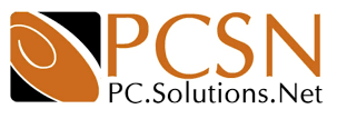 PCSN logo with an abstract football design and the text 'PCSN' and 'P.C. Solutions.Net'