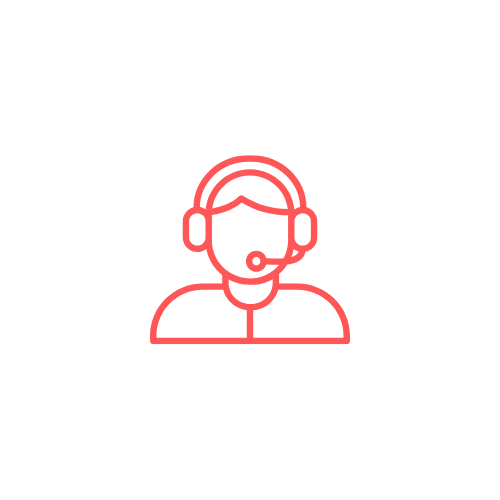 Outline of a customer service representative wearing a headset with microphone on a black background.