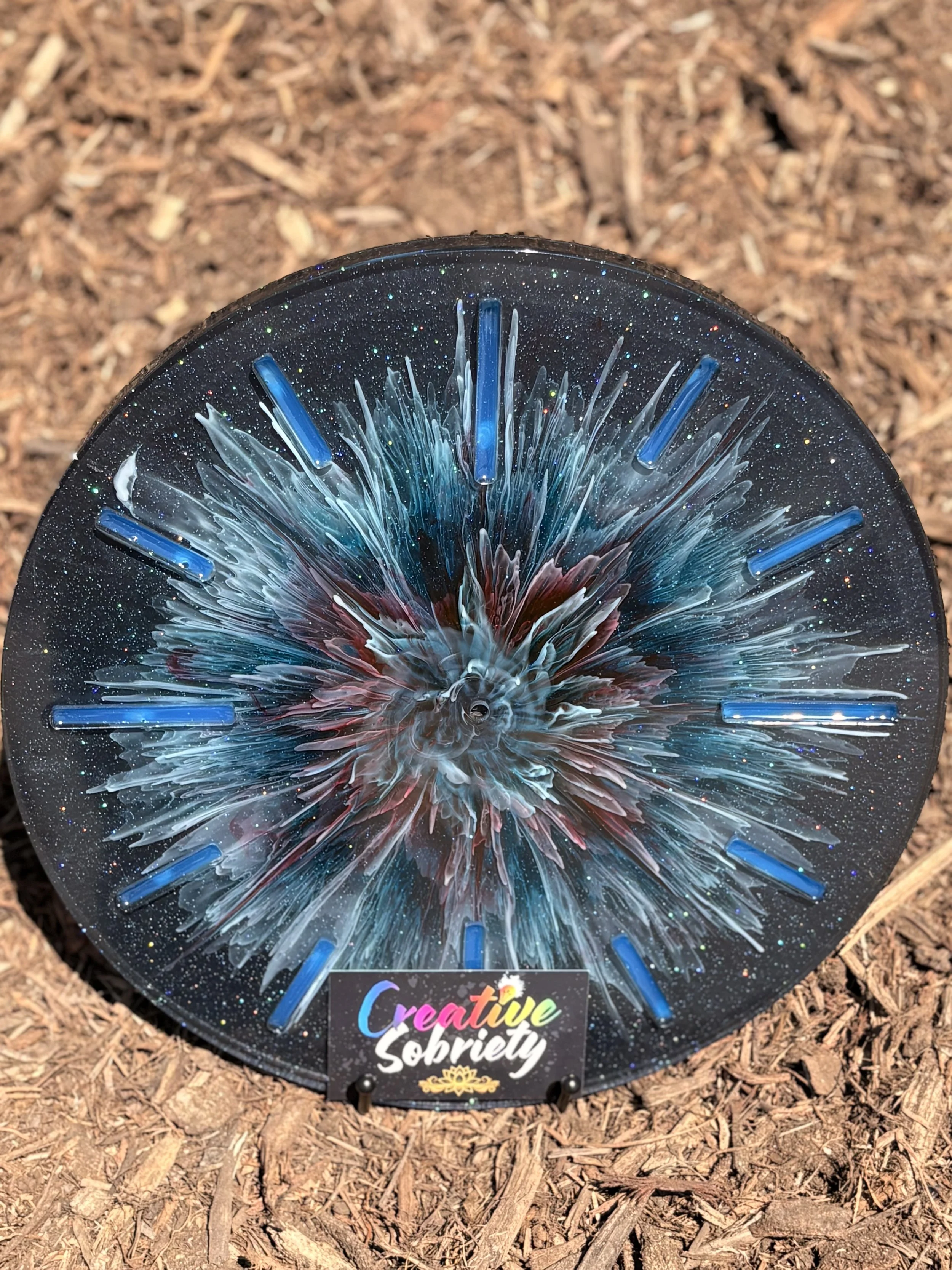 Red and Blue Starburst on Black