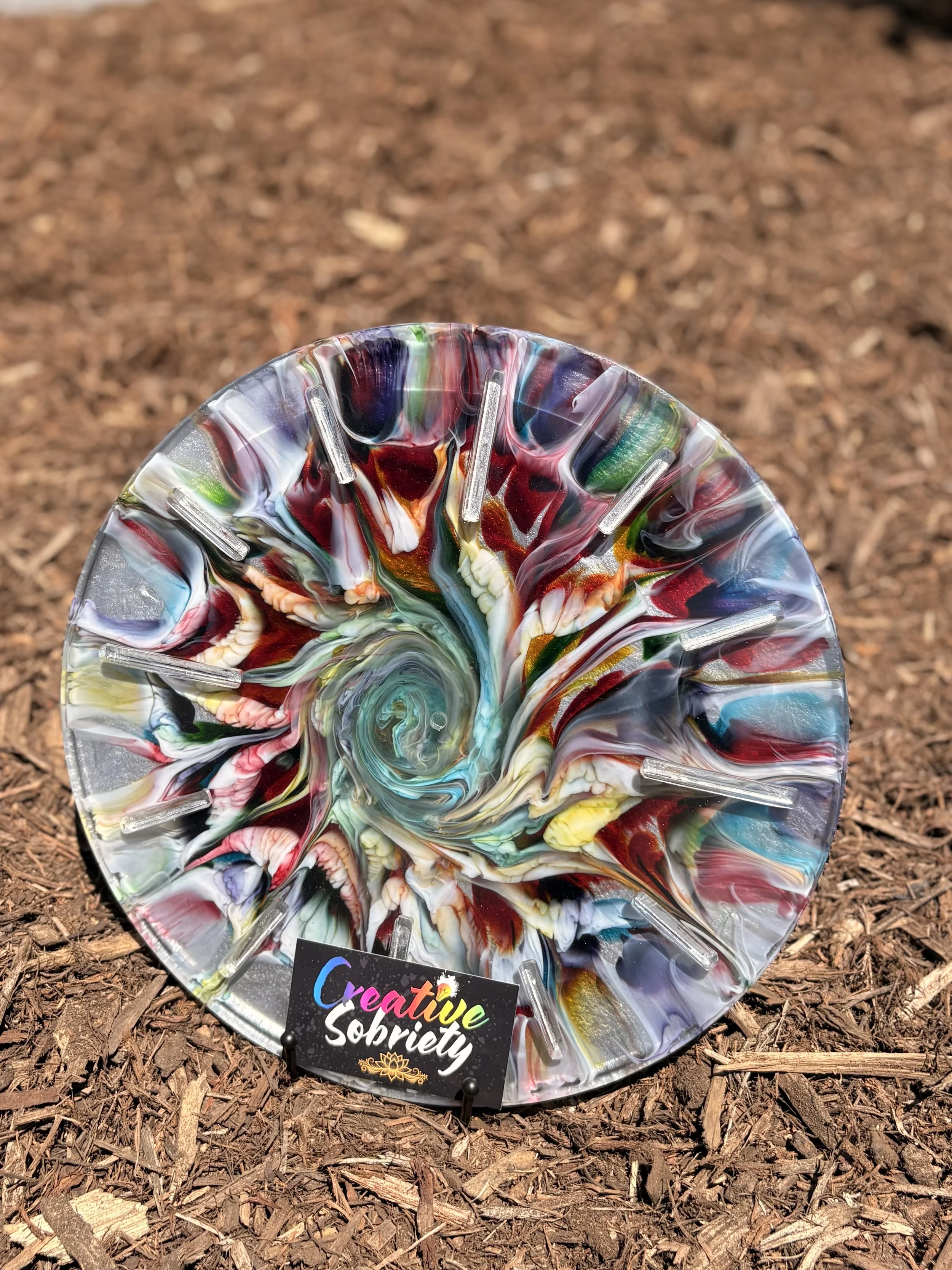 Rainbow on Silver 12" Diameter Epoxy Clock
