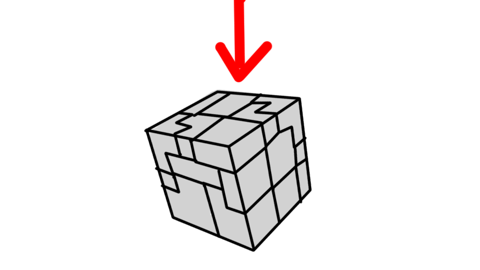 A three-dimensional maze with black outlines and gray walls, showing a problem-solving puzzle.