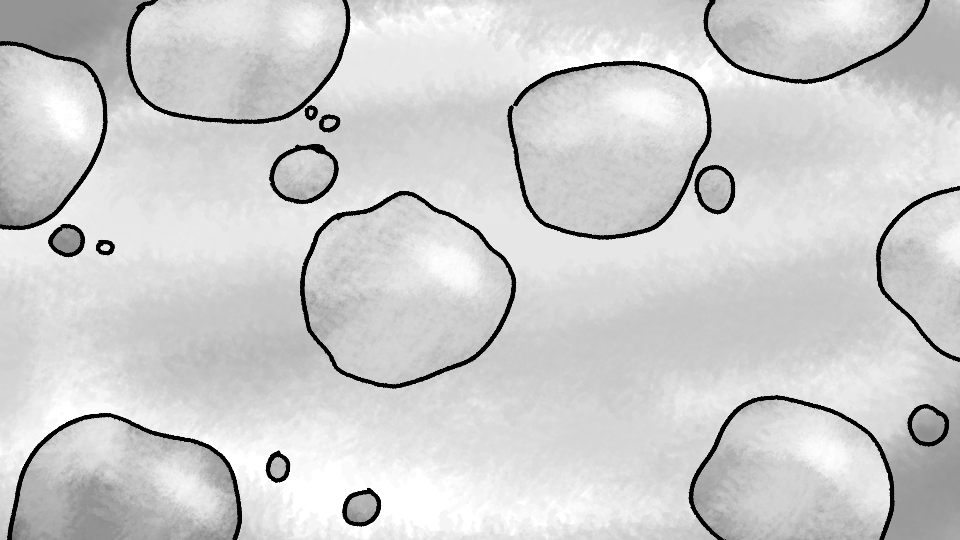Gray rocks and pebbles of various sizes scattered on a light gray background.