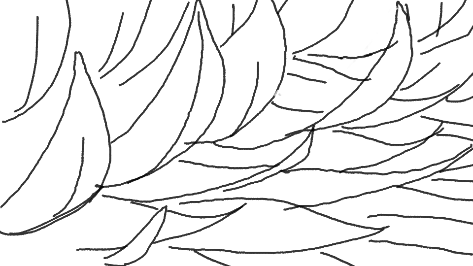 Line drawing of overlapping leaves with detailed veins.