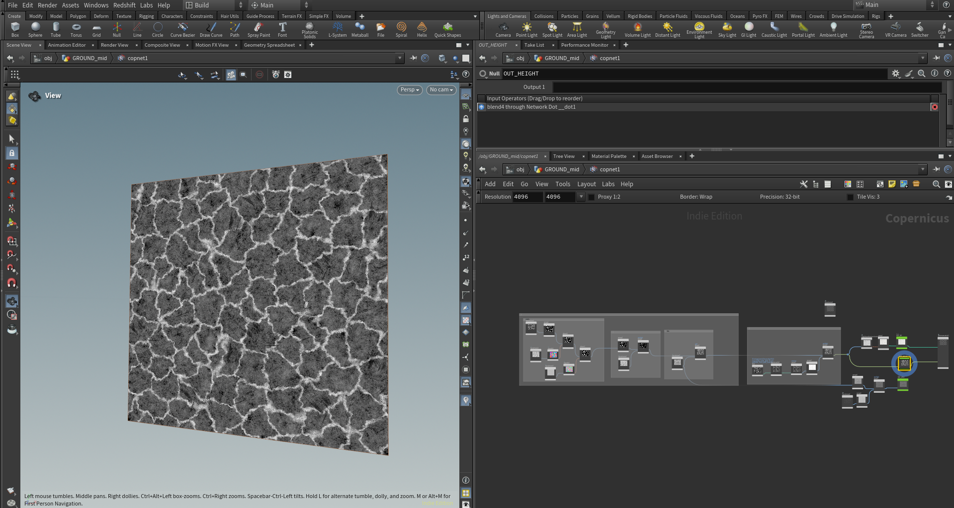 A 3D rendering software interface displaying a textured material with a cracked, stone-like pattern in black and white.