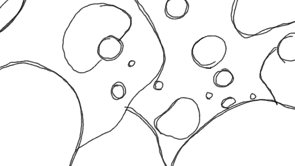 Line drawing of a group of bubbles in black and white.