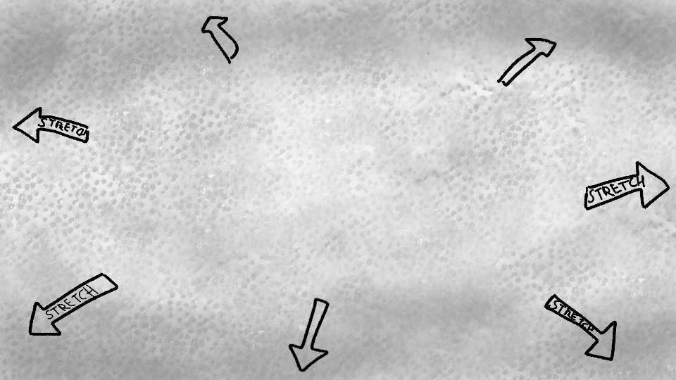Illustration of six arrows pointing outward in different directions, each labeled 'stretch' or 'stretch' with one arrow pointing downward, two pointing to the left, and two pointing to the right.