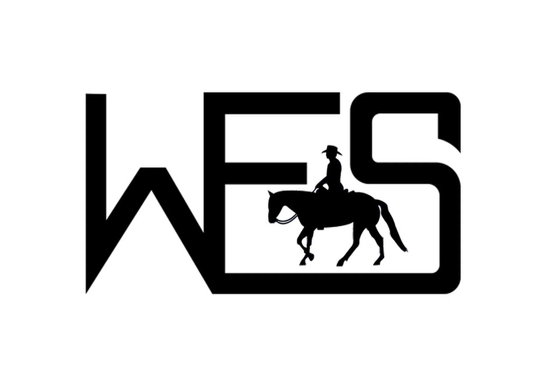 Silhouette of a cowboy riding a horse inside the letter W and the number 5 in black