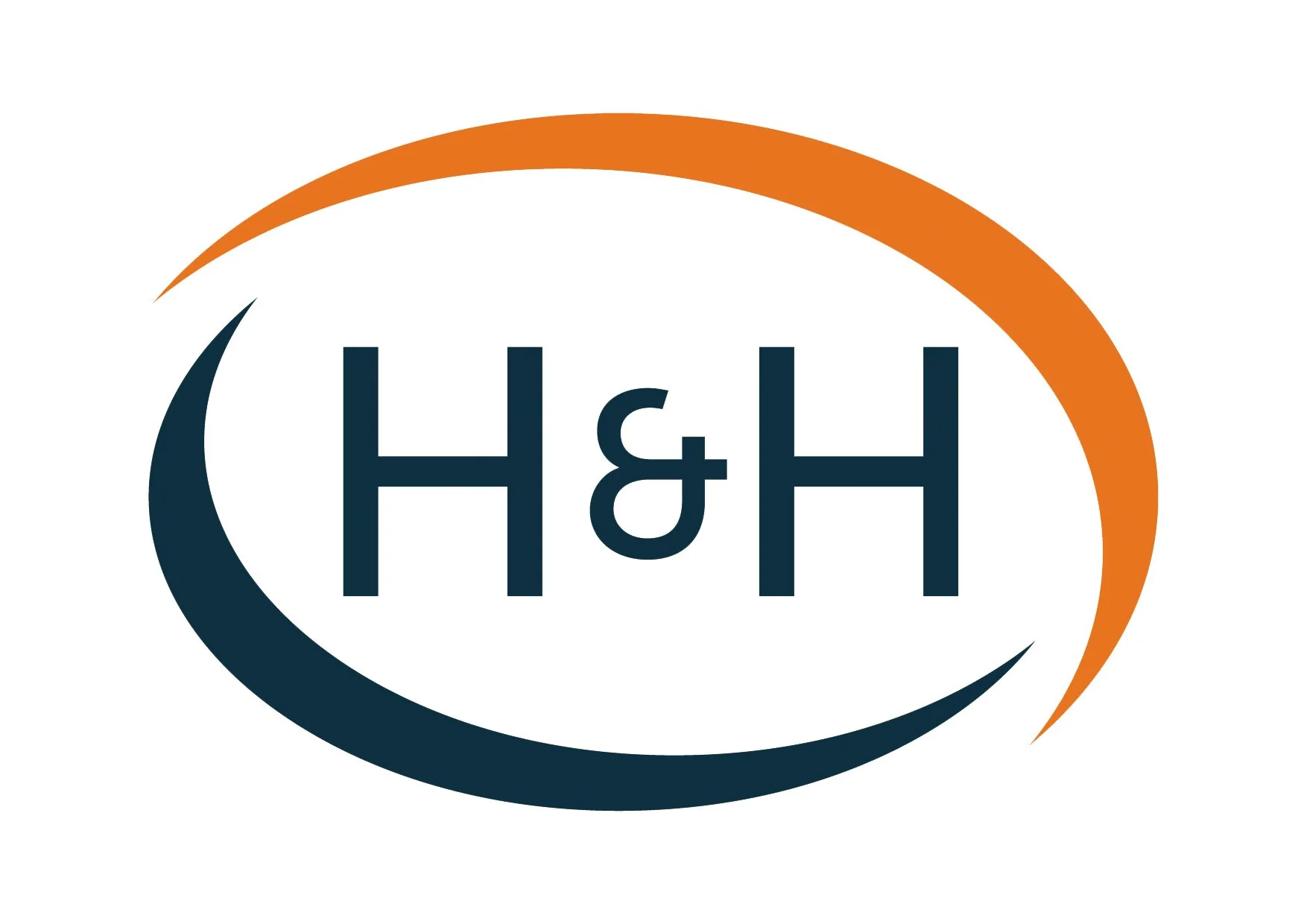 H&H logo with orange and dark blue curved shapes around the text.