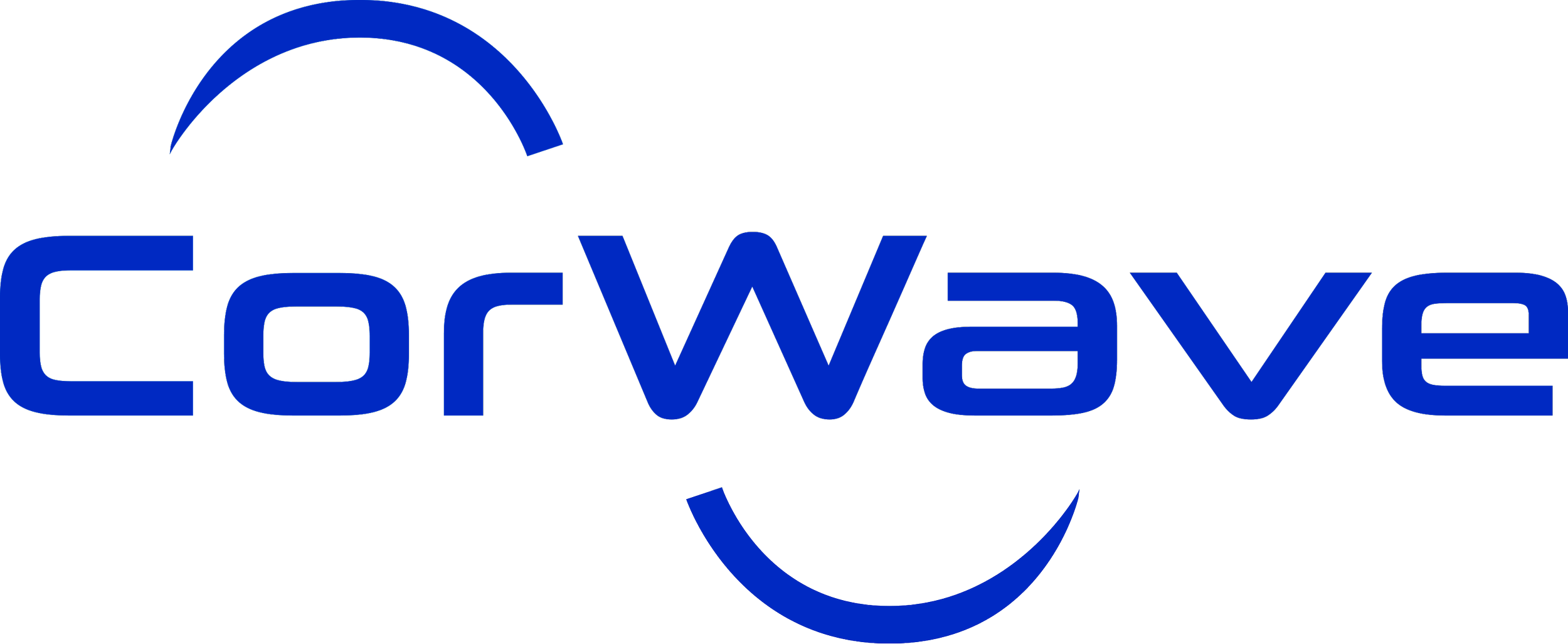 Logo de la marque CorWave avec le nom écrit en bleu.