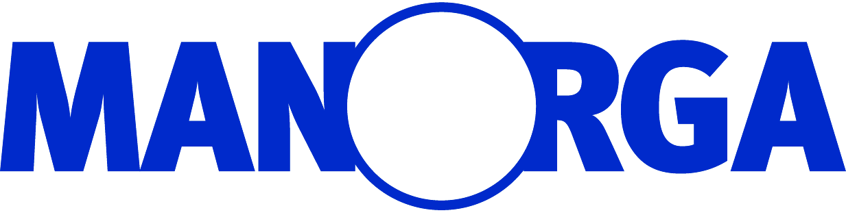 Le logo de l'entreprise Manorga en bleu.
