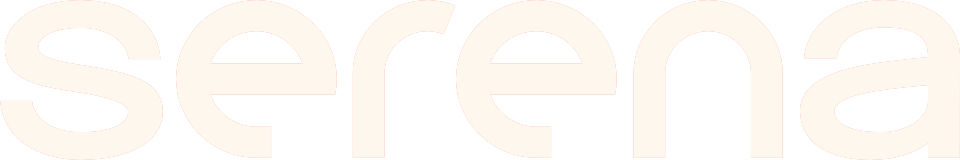 Le logo de l'entreprise Serena de couleur beige.