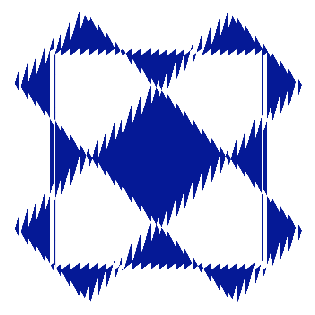 A blue pixelated cross-shaped form.