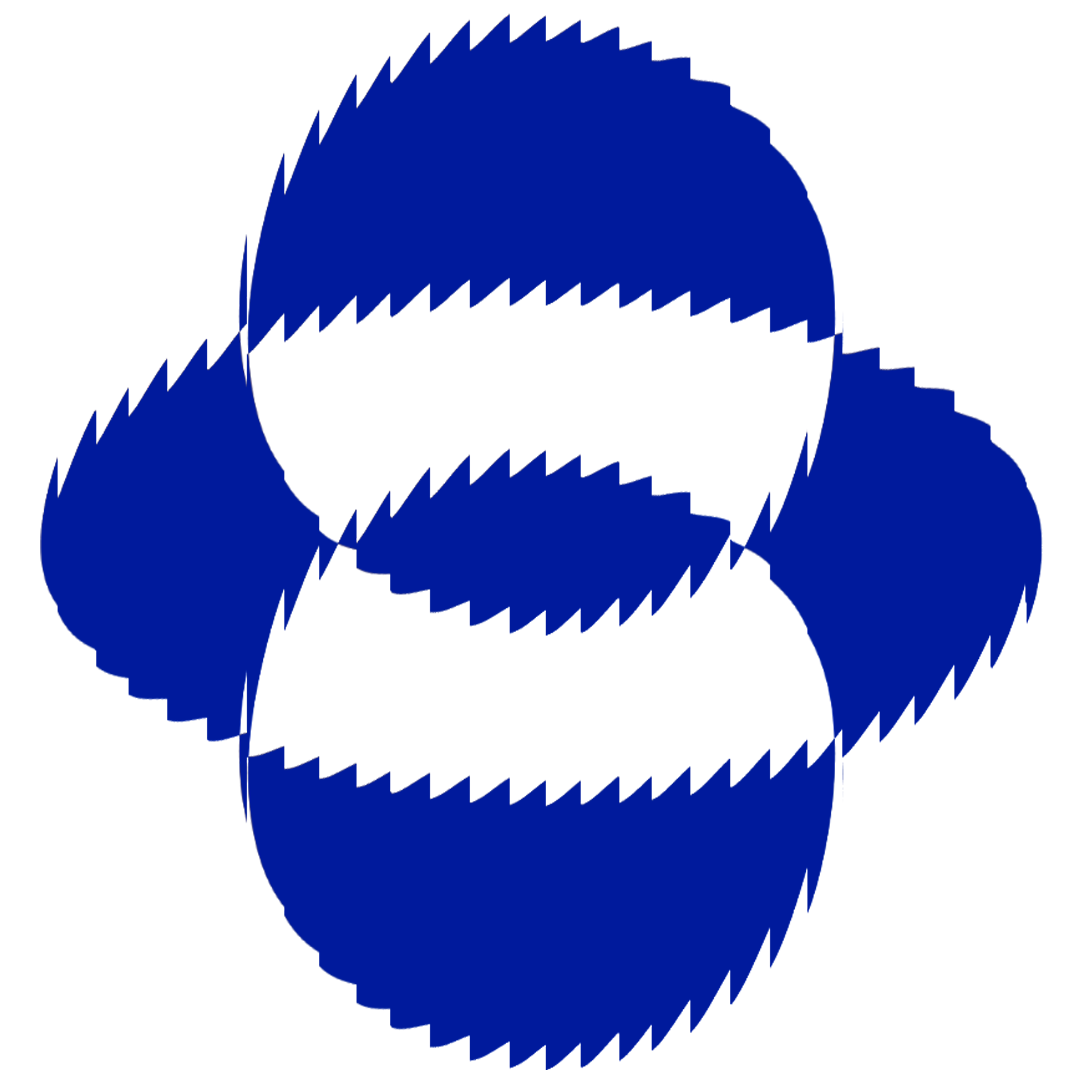 A blue pixelated geometric pattern.