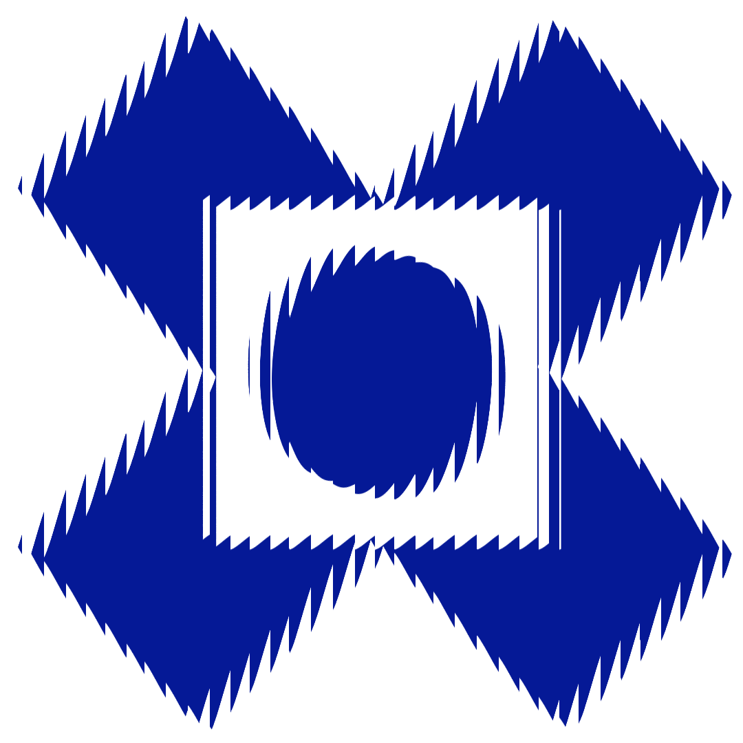 A blue pixelated cross-shaped form.