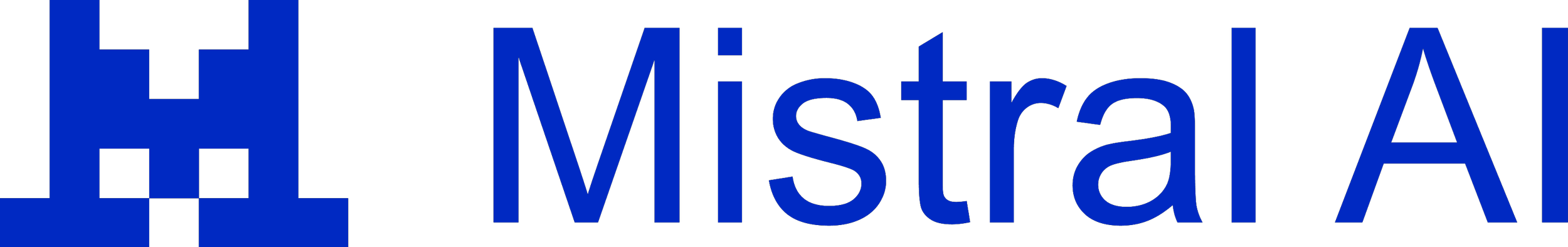 Logo de Mistral AI avec un symbole stylisé et le nom Mistral AI en texte bleu