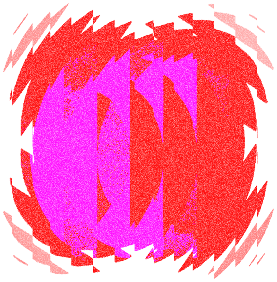 Une forme abstraite et pixelisée avec un dégradé allant du rose au rouge.