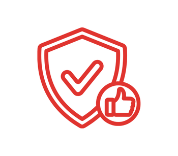 A red shield icon with a checkmark inside and a thumbs-up sign in a circle.