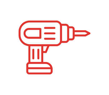 Red line drawing of a cordless drill