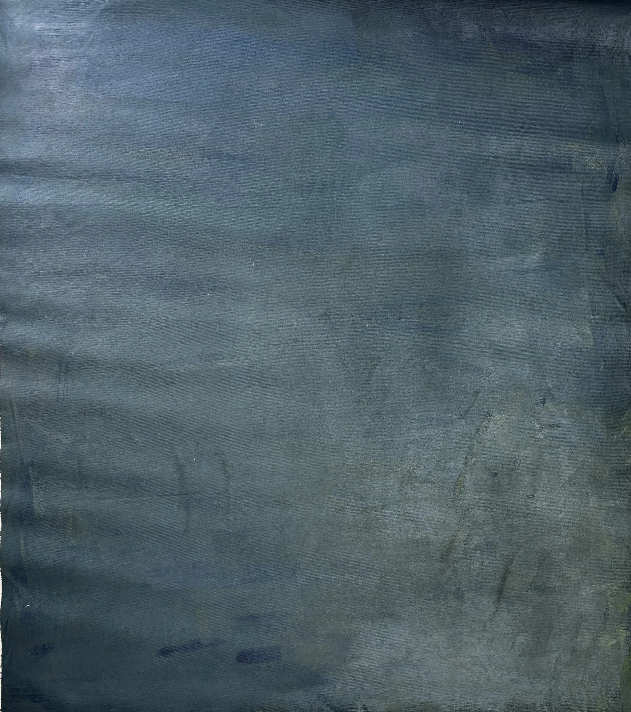 A painted surface with horizontal strokes in dark blue and green tones.