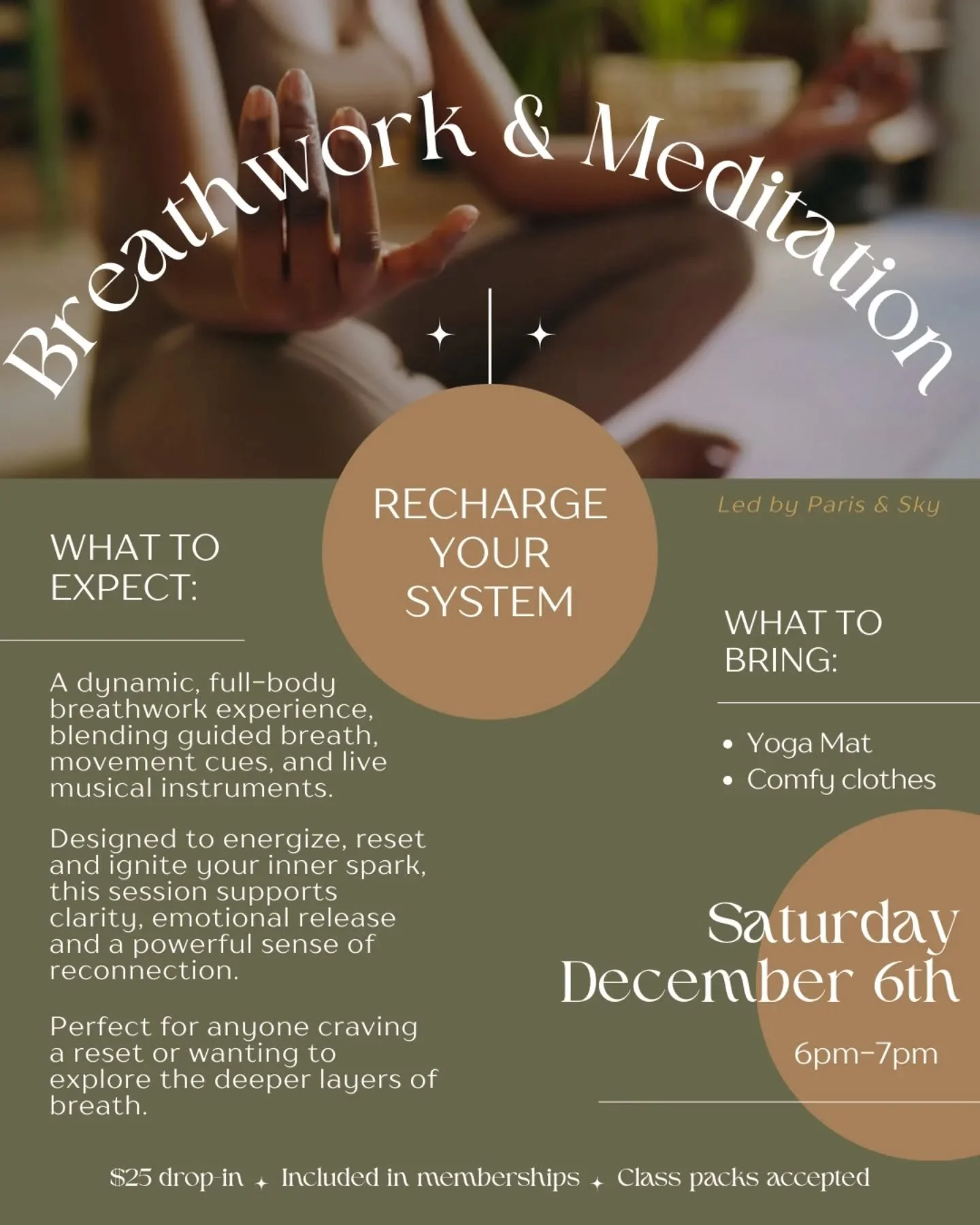 We are so excited to announce another breathwork and meditation workshop, led by Paris and Sky! Save your spot on Mindbody, you won't want to miss this experience!

#breathwork #slcyoga #slcyogatribe