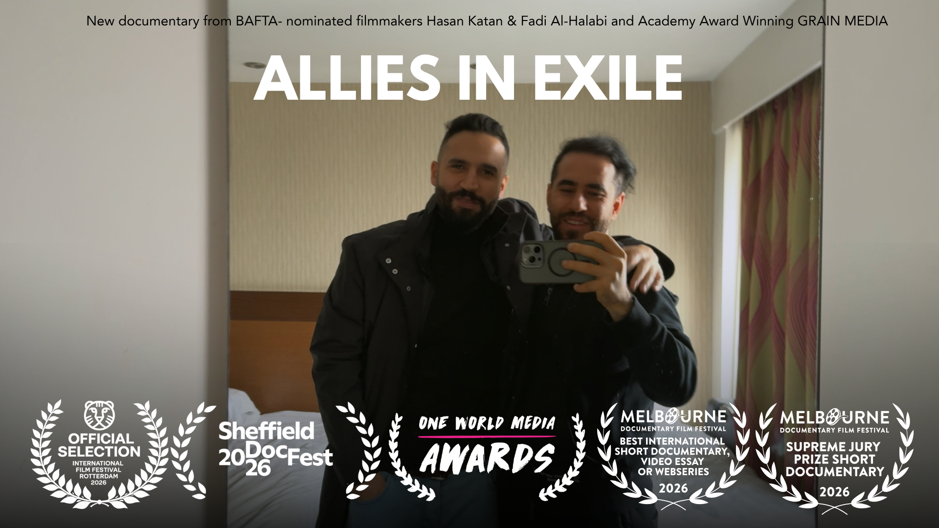 Allies in Exile poster with film festival selection and awards logos